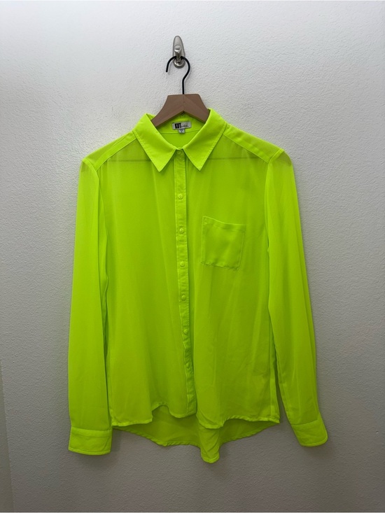 Kut from the Kloth Tops - Kut From The Kloth Neon Green Sheer Button Down Long Sleeve Small Blouse NWOT